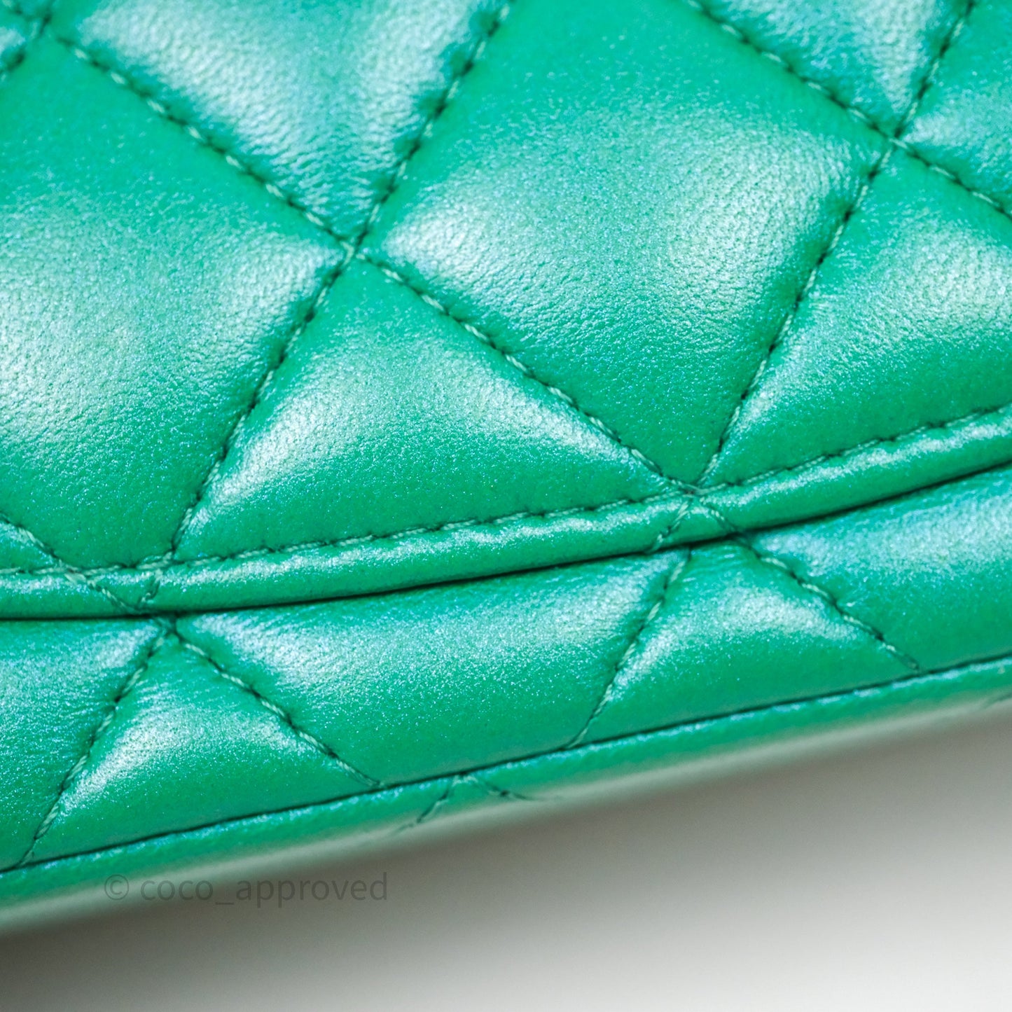 Chanel Top Handle Mini Rectangular Flap Bag Iridescent Green Lambskin Aged Gold Hardware