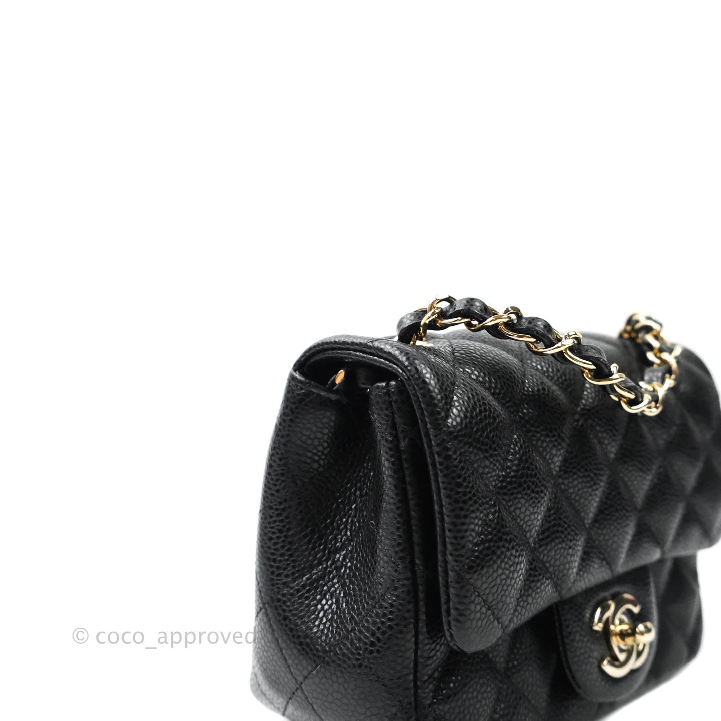 Chanel Mini Square Black Caviar Gold Hardware 18S