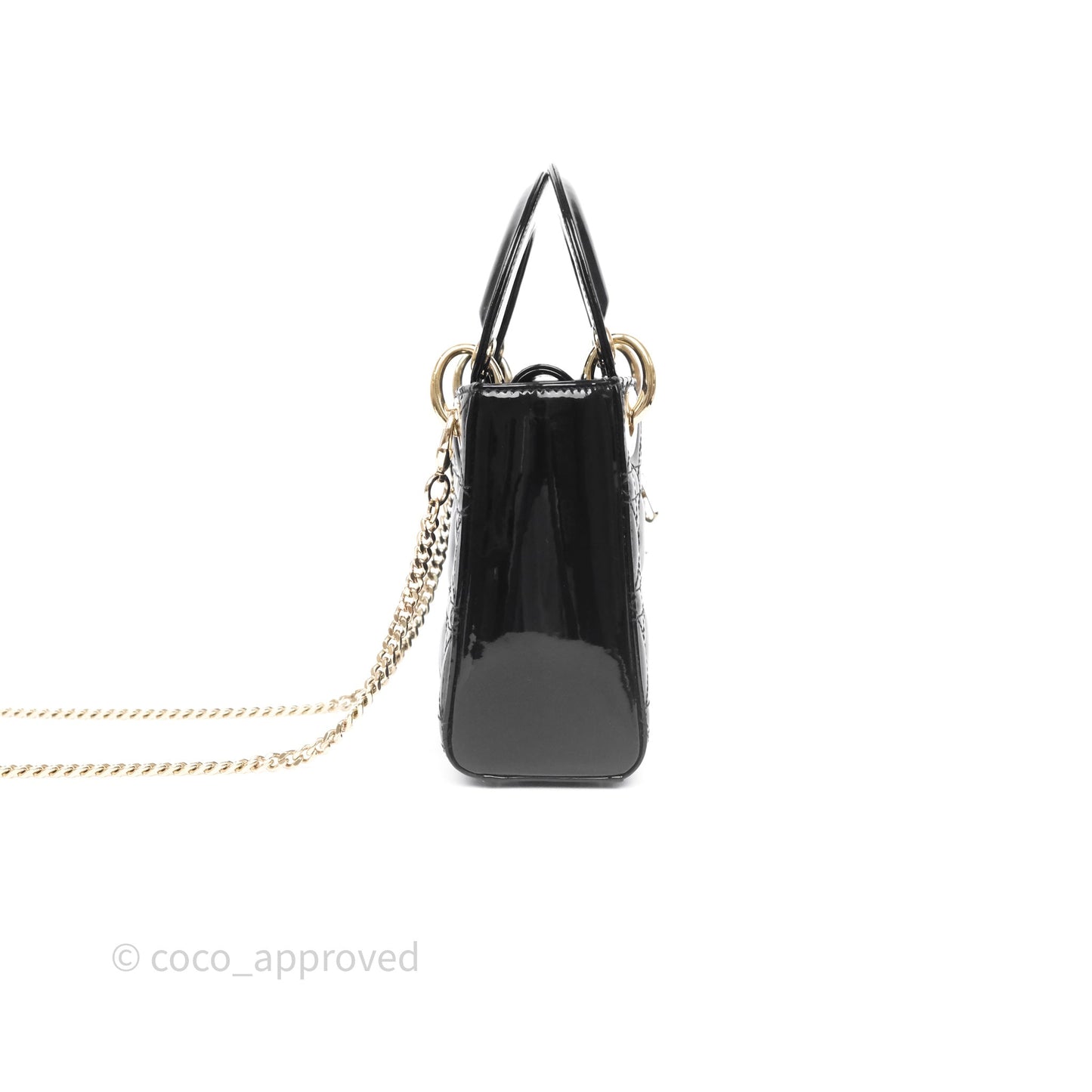 Christian Dior Mini Lady Dior Black Cannage Patent Gold Hardware