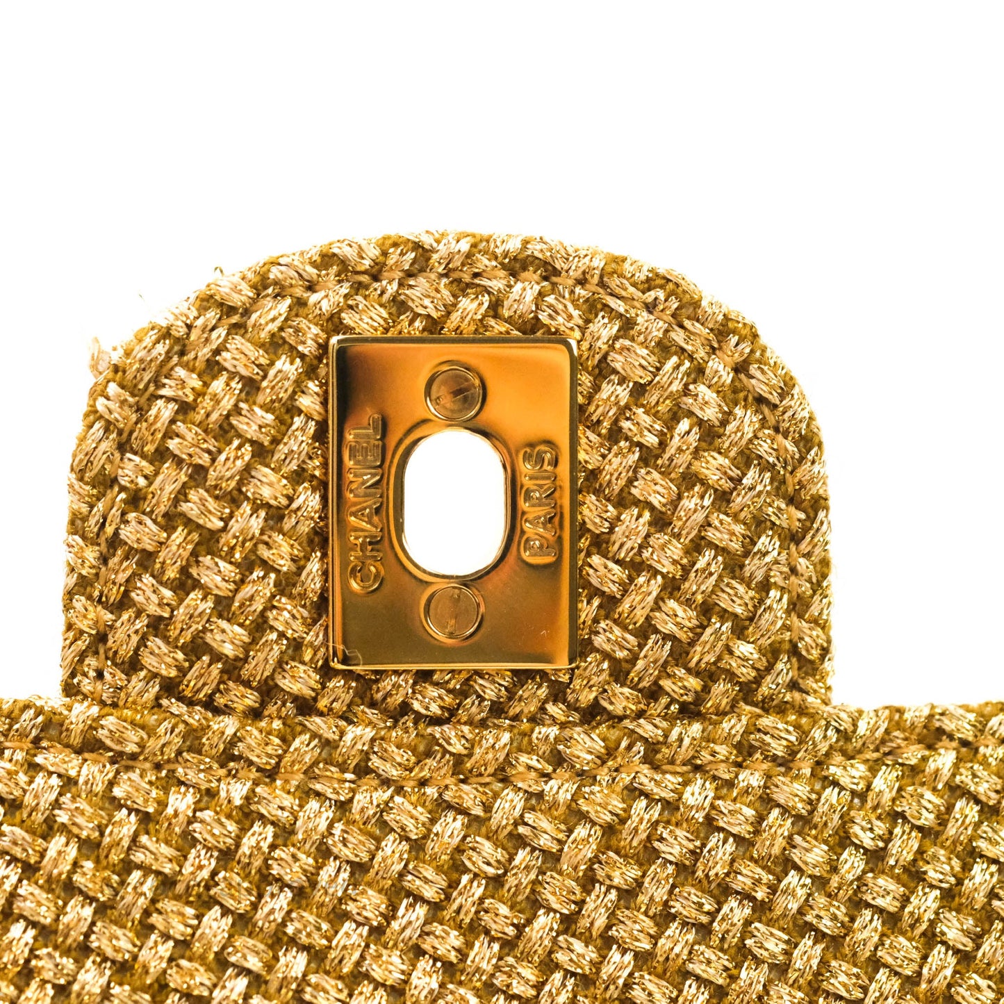 Chanel Classic M/L Medium Double Flap Gold Tweed Mirror Embellished Gold Hardware