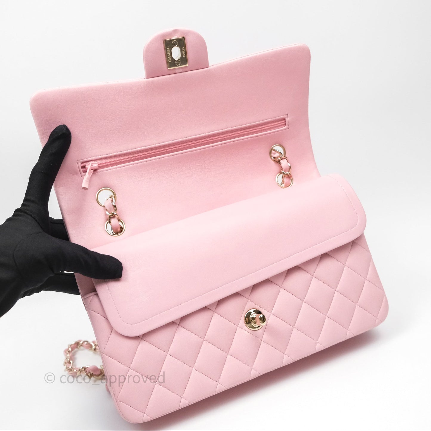 Chanel Classic M/L Medium Flap Quilted Pink Lambskin Gold Hardware