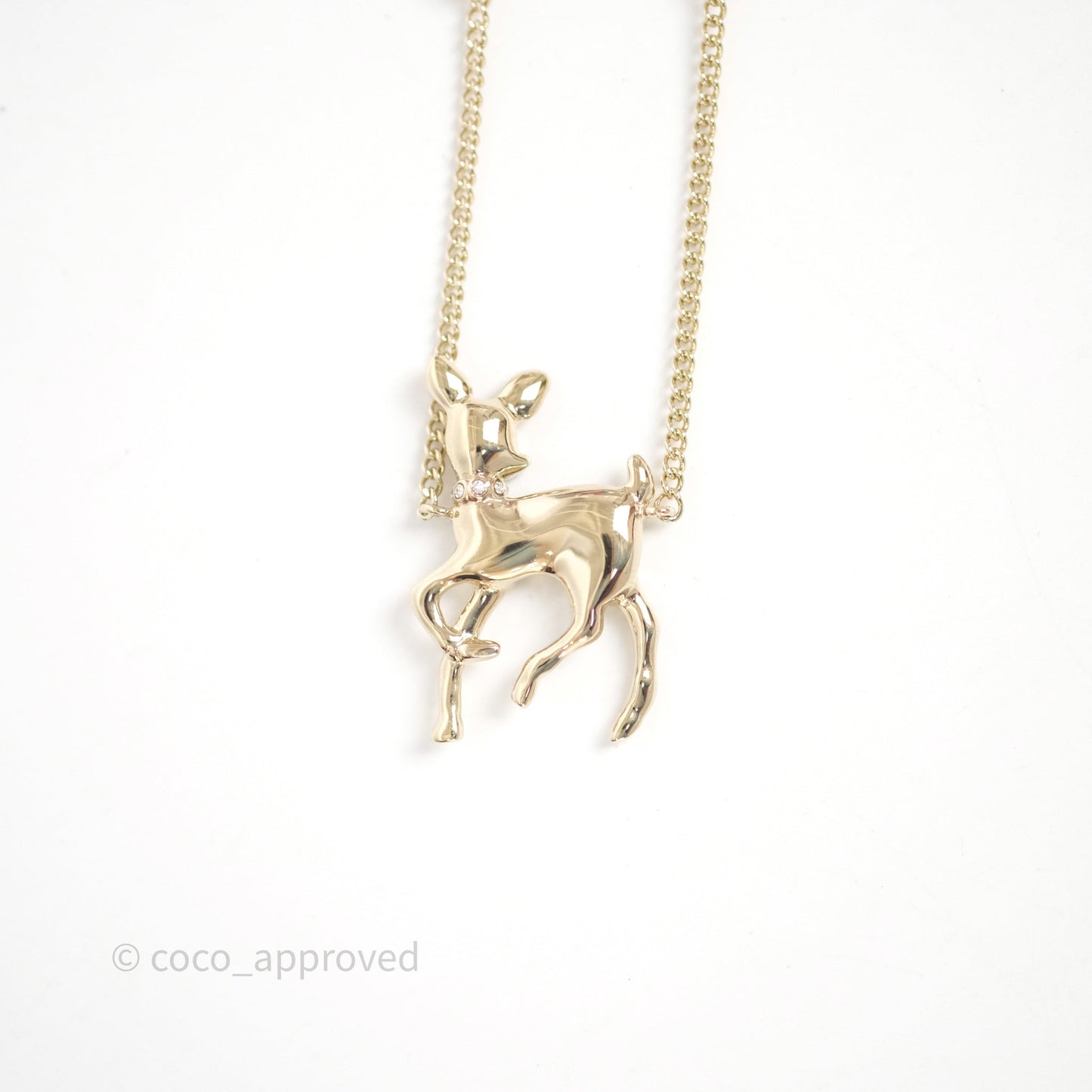 Chanel Crystal CC Pearl Deer Necklace Gold Tone 26C