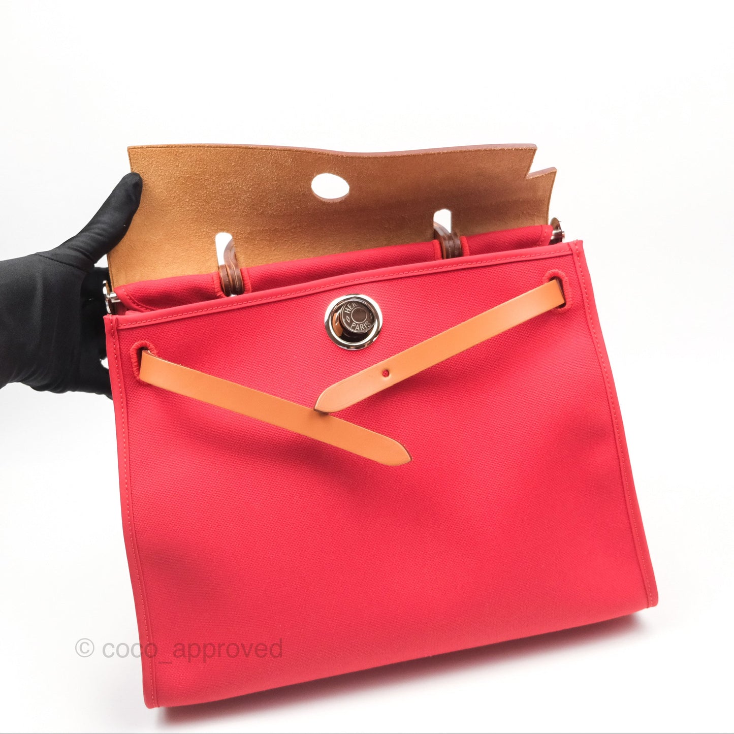 Hermès Herbag Zip 31 Rouge Tomate S5/ Naturel 27 Canvas Palladium Hardware