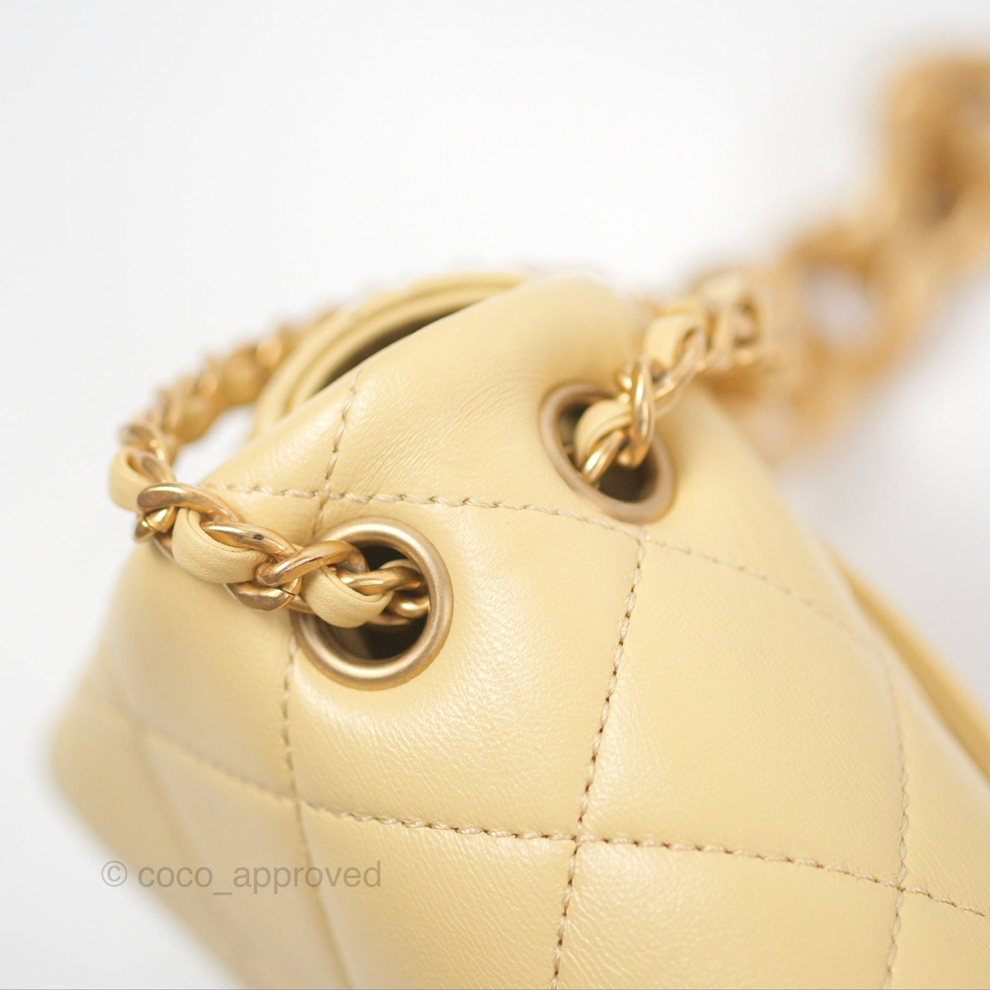 Chanel Small Flap Bag with Chain Strap Yellow Lambskin Aged Gold Hardware