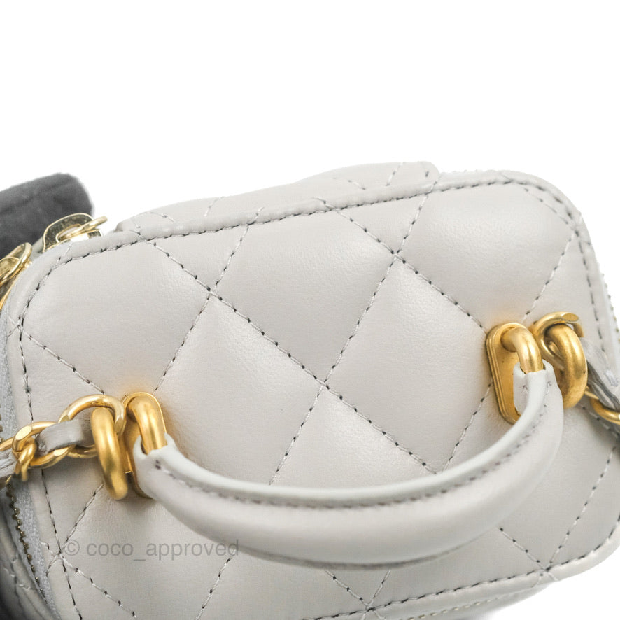 Chanel Mini Top Handle Vanity With Chain Grey Lambskin Aged Gold Hardware