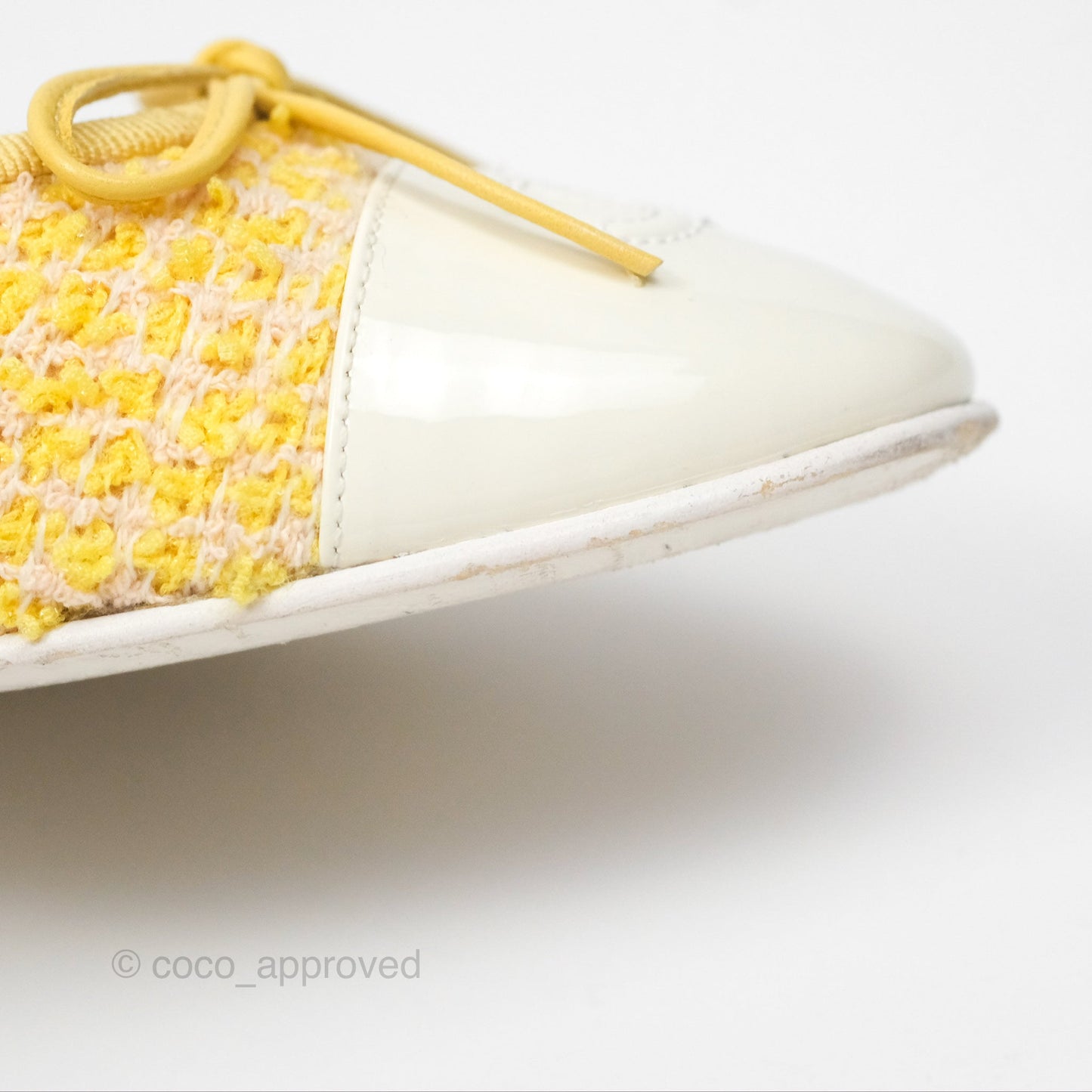 Chanel Ballerina Flats Yellow Tweed White Size 37
