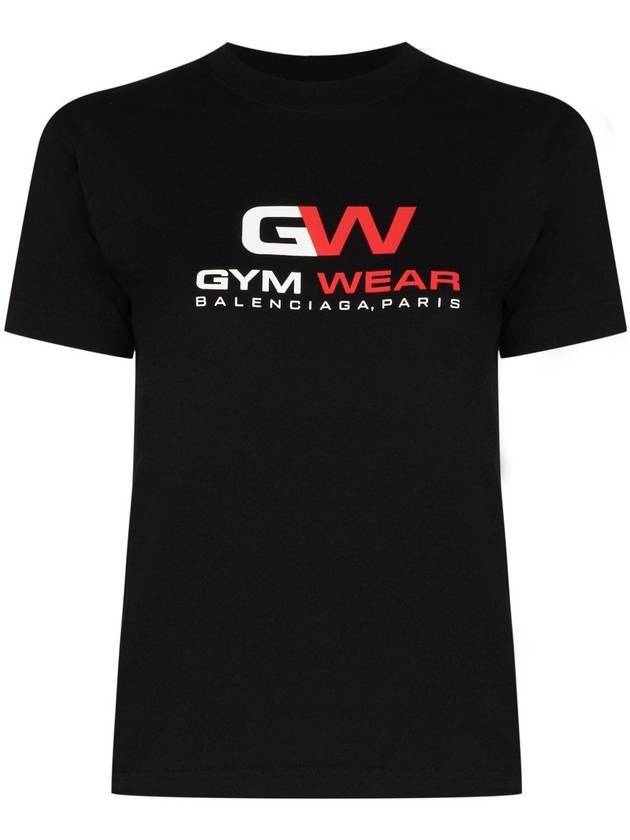Luxury Balenciaga Gymwear Logo Cotton Short Sleeve T-Shirt Black