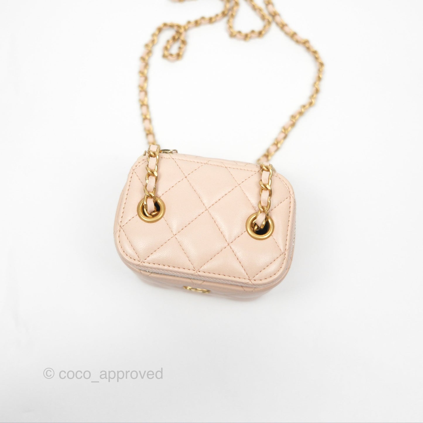 Chanel Classic Mini Pearl Crush Vanity With Chain Light Pink Lambskin Aged Gold Hardware