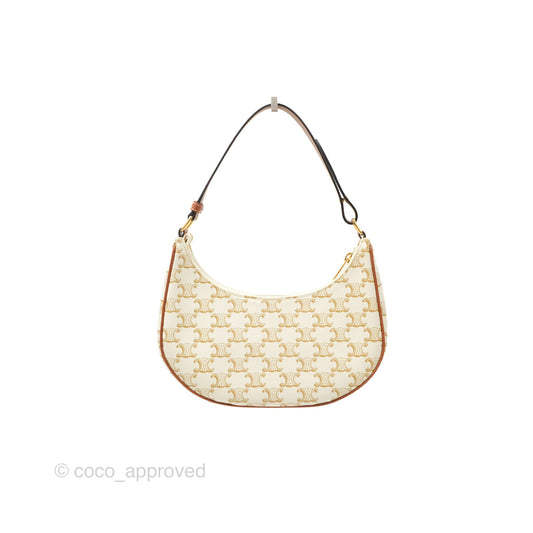 Celine Ava Bag In Triomphe Canvas Calfskin White