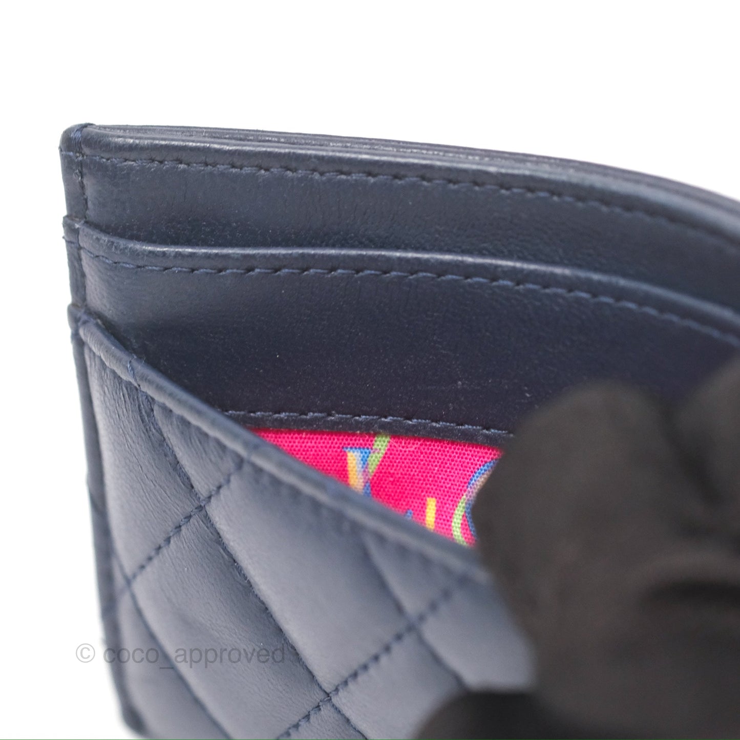 Chanel Quilted Classic Flat Card Holder Navy Sliver Hardware