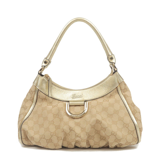 Luxury Gucci Abbey Line GG Canvas Leather Shoulder Bag Beige Gold 190525