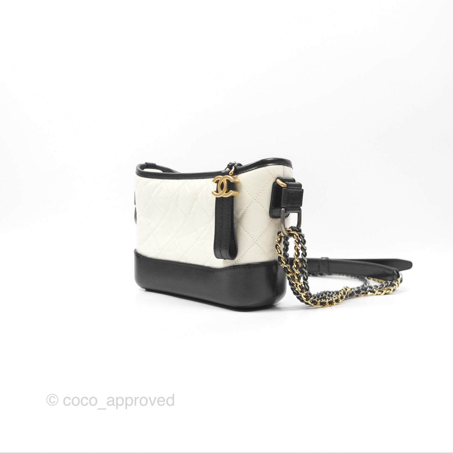 Chanel Small Gabrielle Hobo Quilted Black White Aged Calfskin