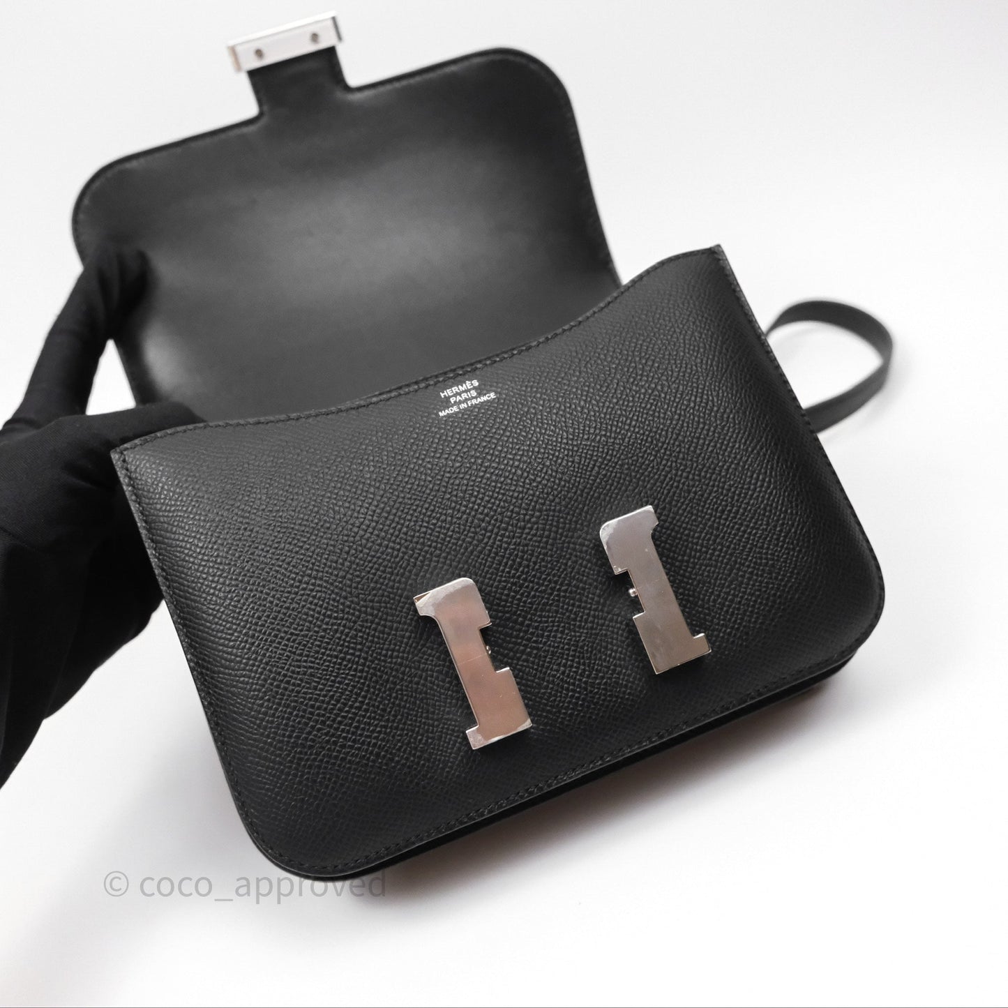 Hermès Constance Mini 18cm Mirror Noir 89 Epsom Palladium Hardware