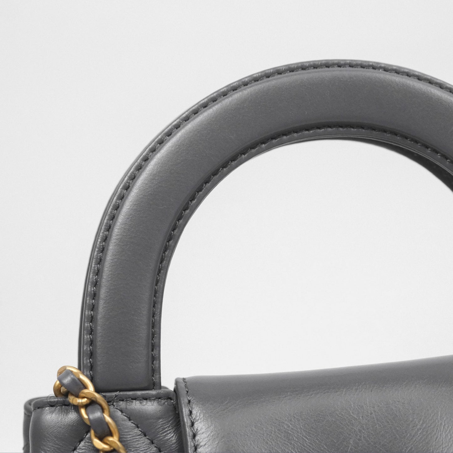 Chanel Kelly Bag Quilted Grey Shiny Calfskin Aged Gold Hardware