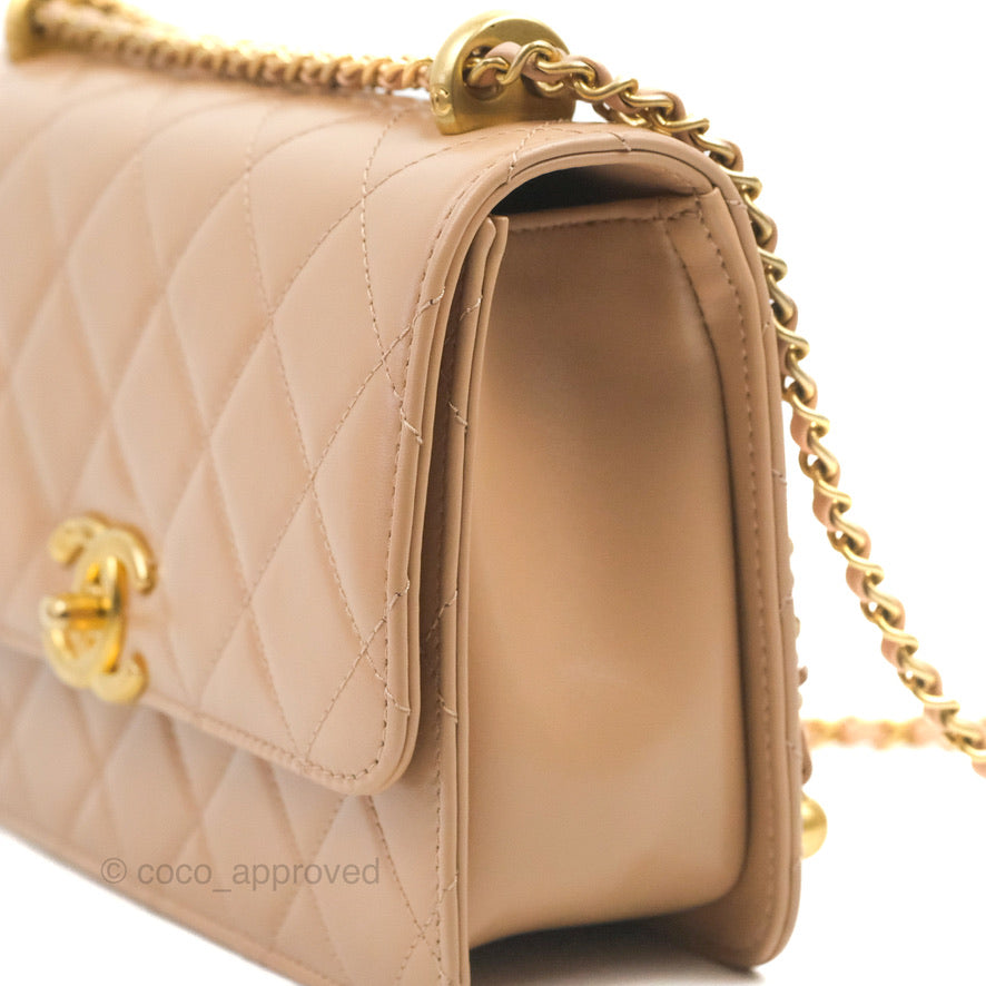 Chanel Quilted Perfect Fit Adjustable Beige Calfskin Gold Hardware 21A
