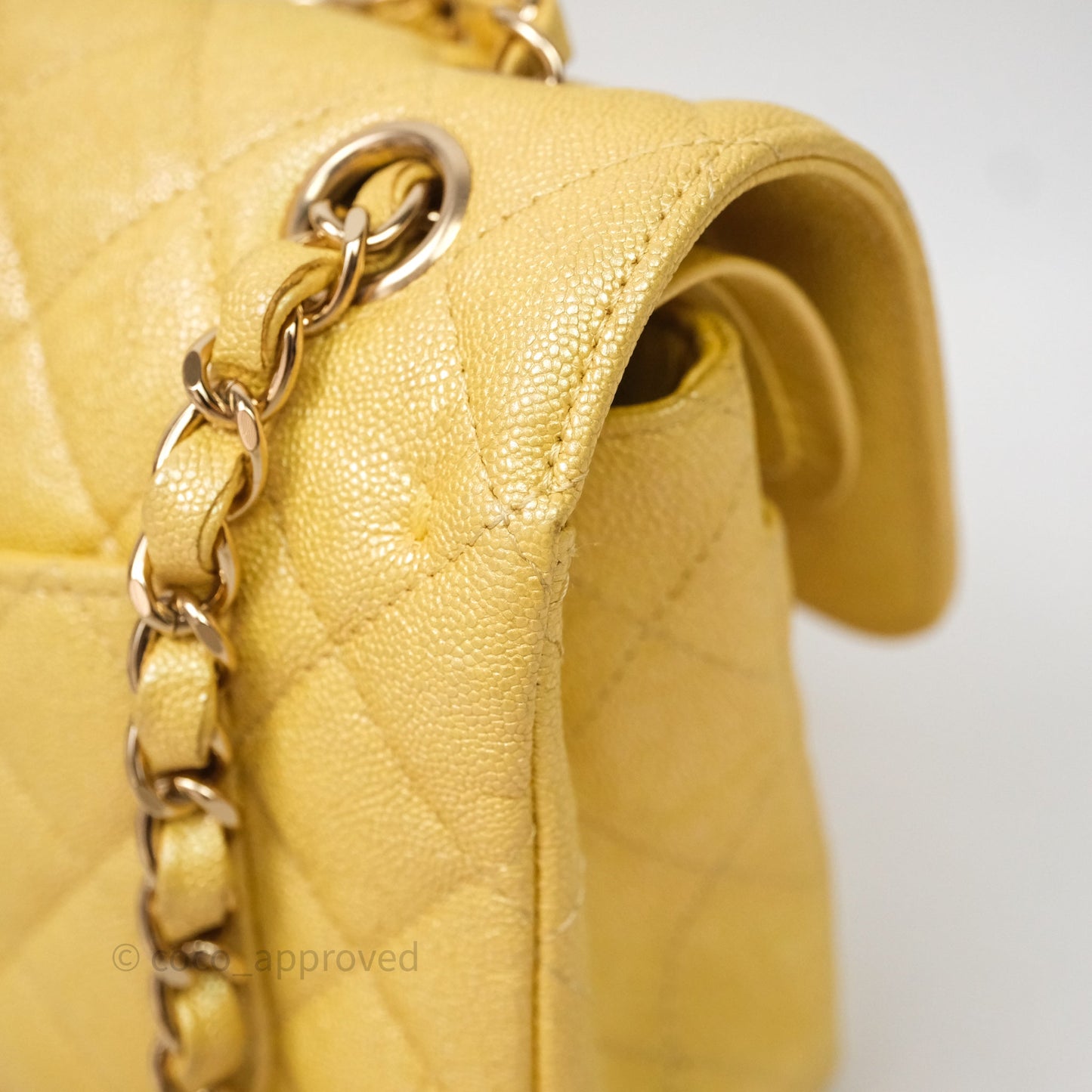 Chanel Small Classic Quilted Flap Iridescent Yellow Caviar Gold Hardware