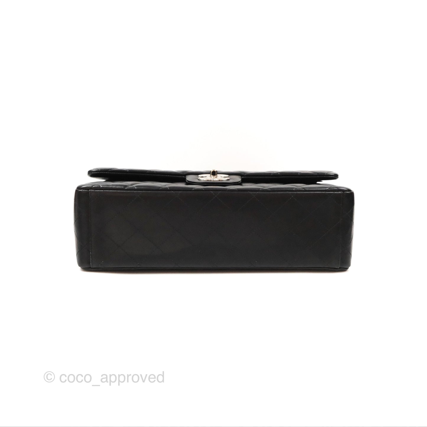 Chanel Quilted Maxi Double Flap Black Lambskin Silver Hardware