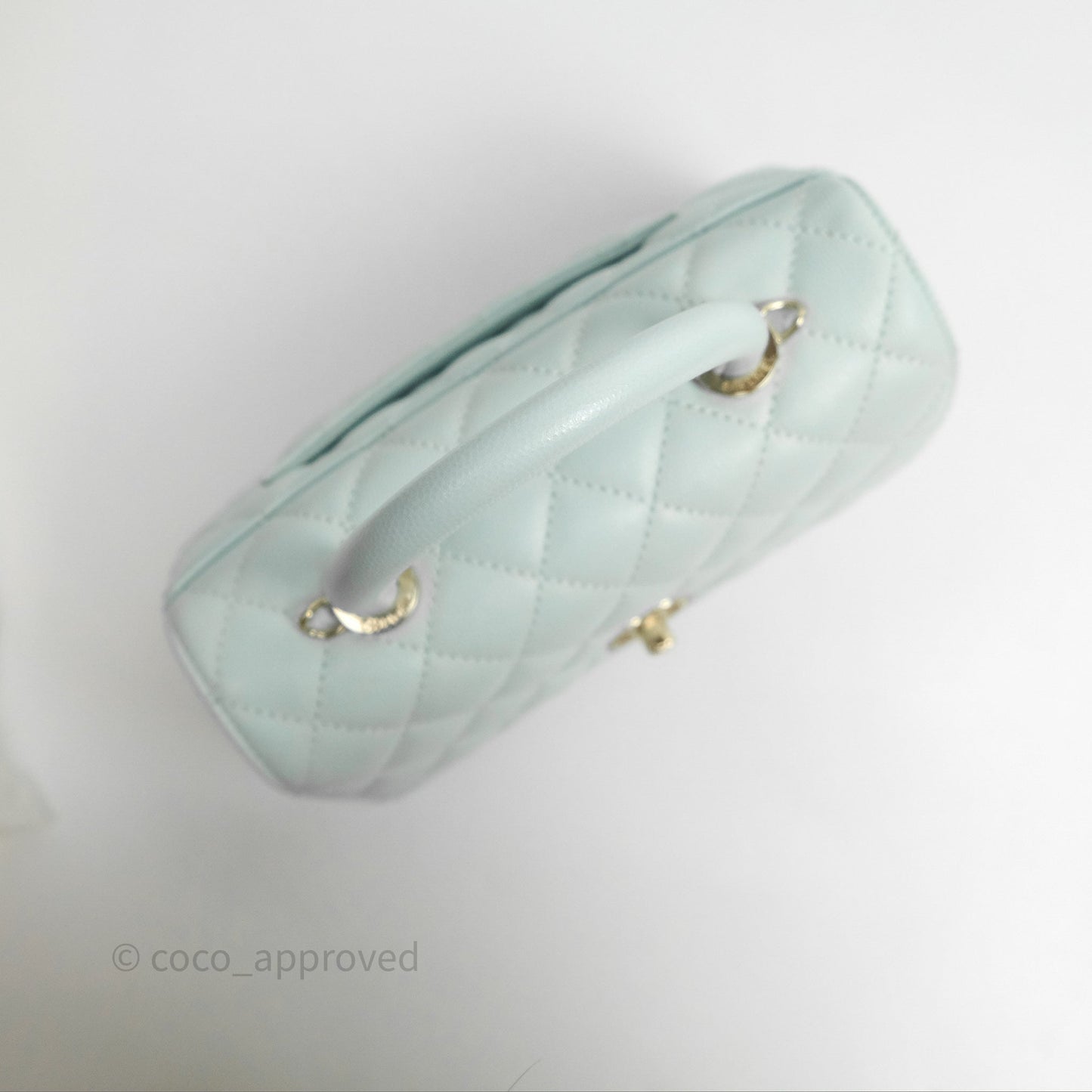 Chanel Small Coco Handle Quilted Light Blue Caviar Gold Hardware