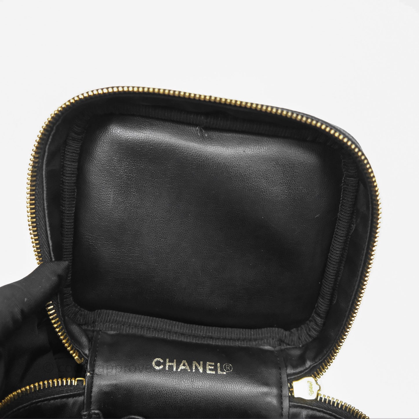 Chanel Vintage Vanity Case Black Caviar Gold Hardware