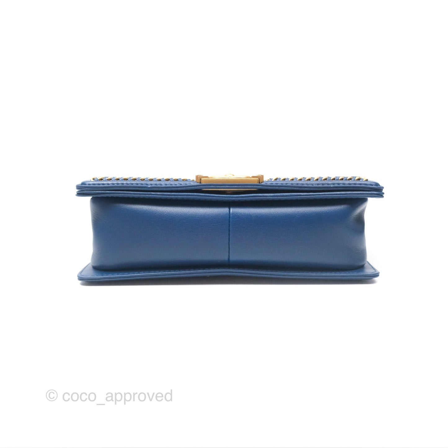 Chanel Quilted Medium Boy With Handle Dark Blue Calfskin Aged Gold Hardware