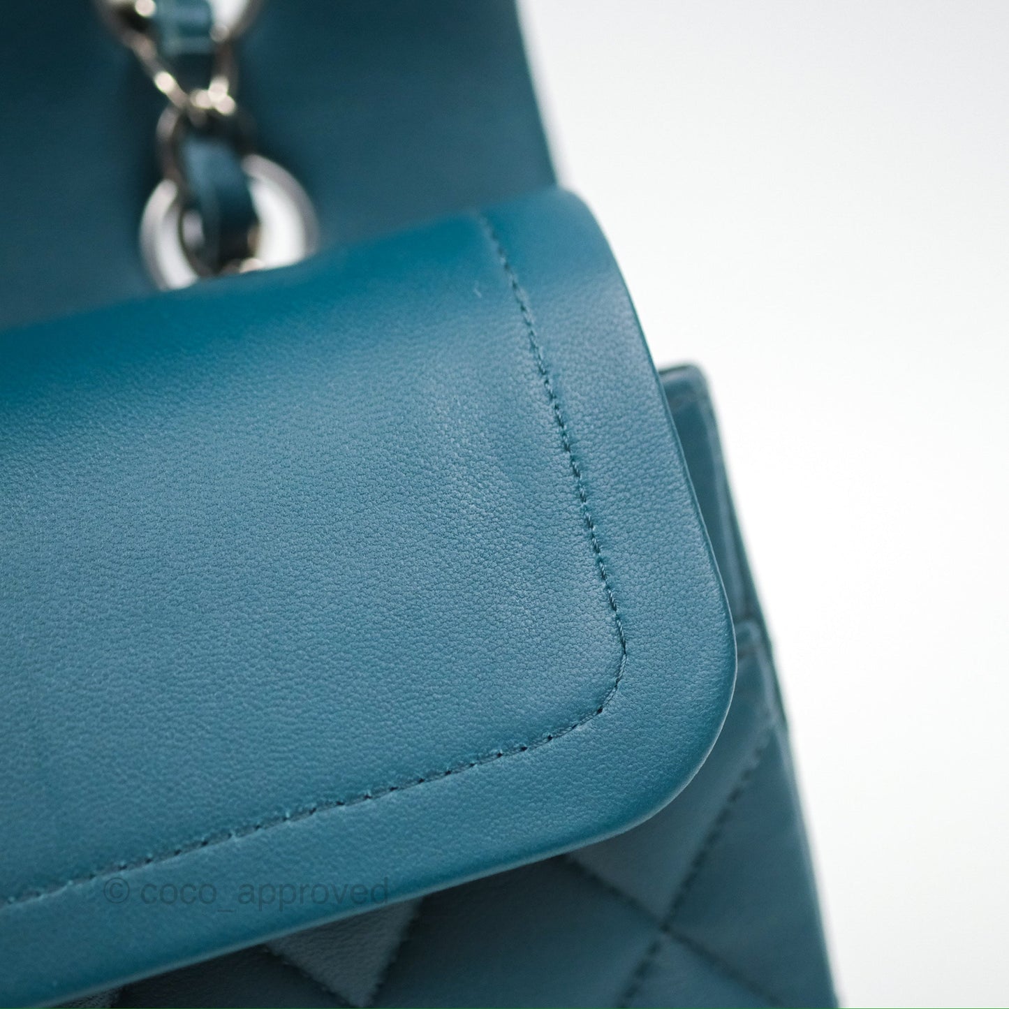 Chanel Classic M/L Medium Flap Quilted Teal Lambskin Silver Hardware