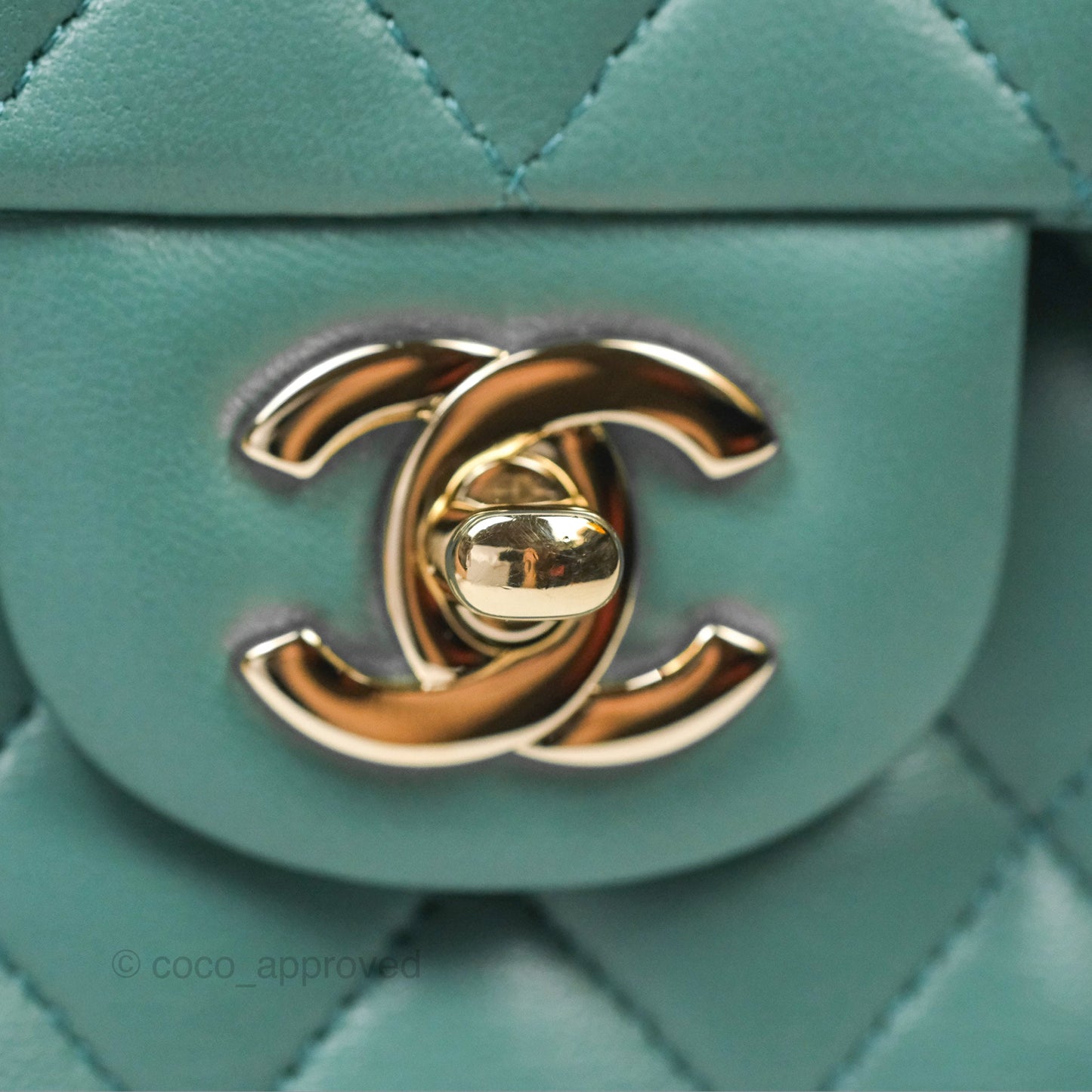 Chanel Small Quilted Classic Flap Dark Tiffany Green Lambskin Gold Hardware