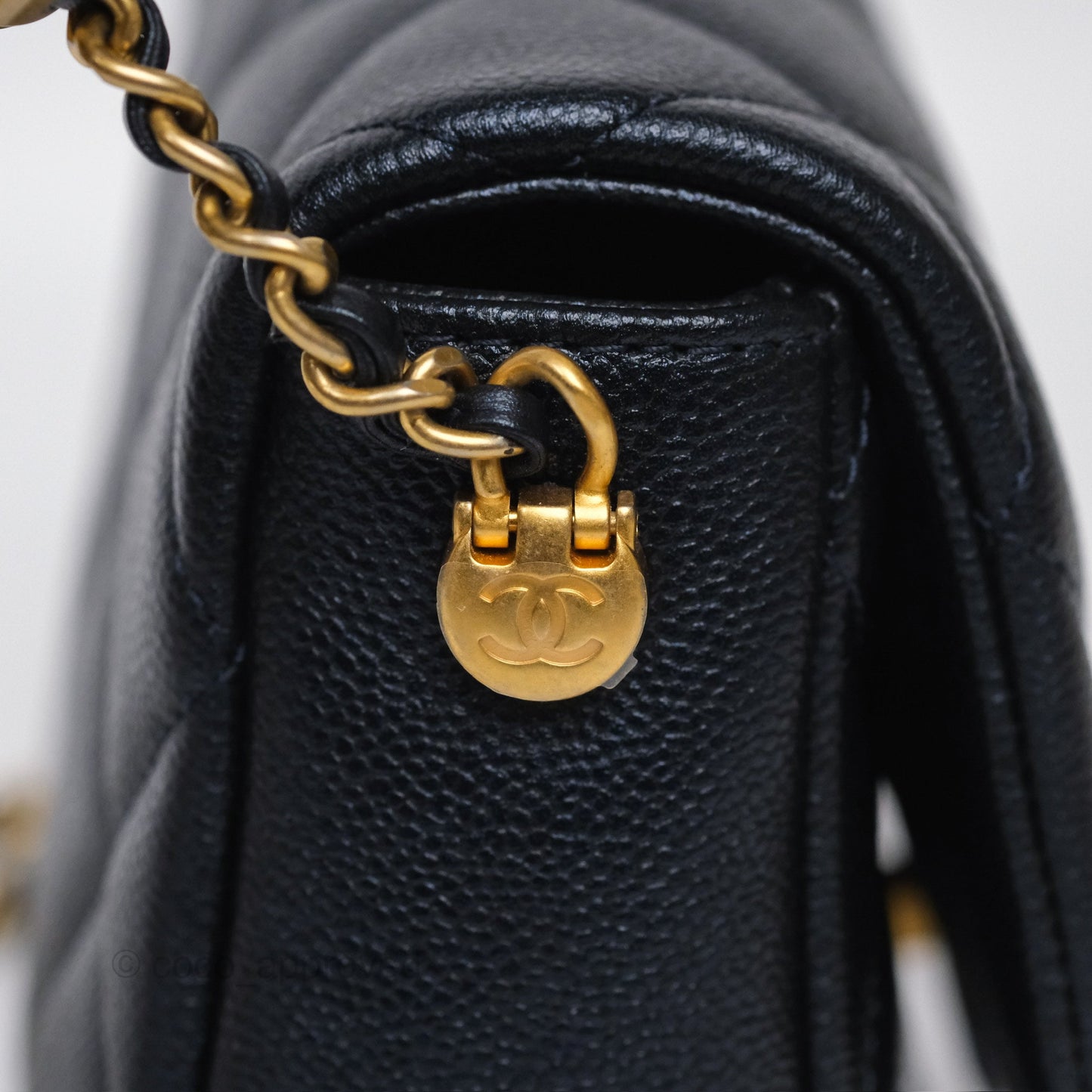 Chanel My Perfect Mini Flap Quilted Iridescent Navy Caviar Aged Gold Hardware