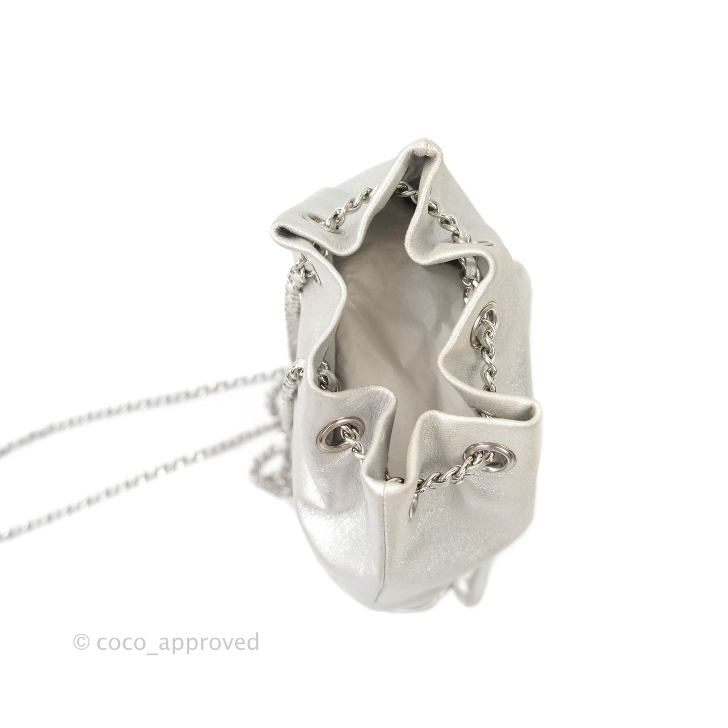 Chanel Quilted Small Metallic Silver Backpack in Seoul Lambskin Silver Hardware