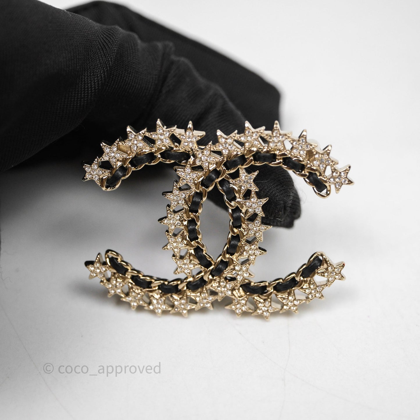 Chanel CC Logo Crystal Star Brooch Gold Tone 23C