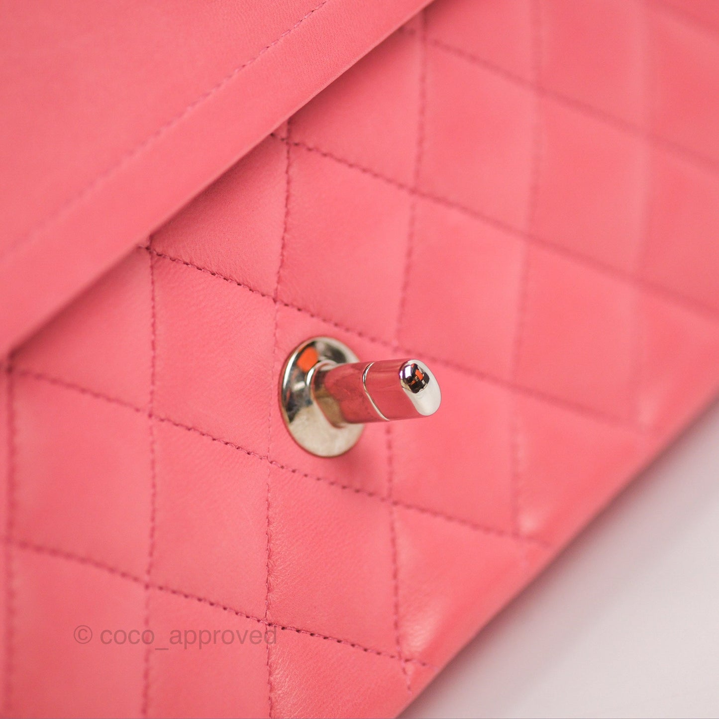 Chanel Classic M/L Medium Flap Quilted Pink Lambskin Silver Hardware