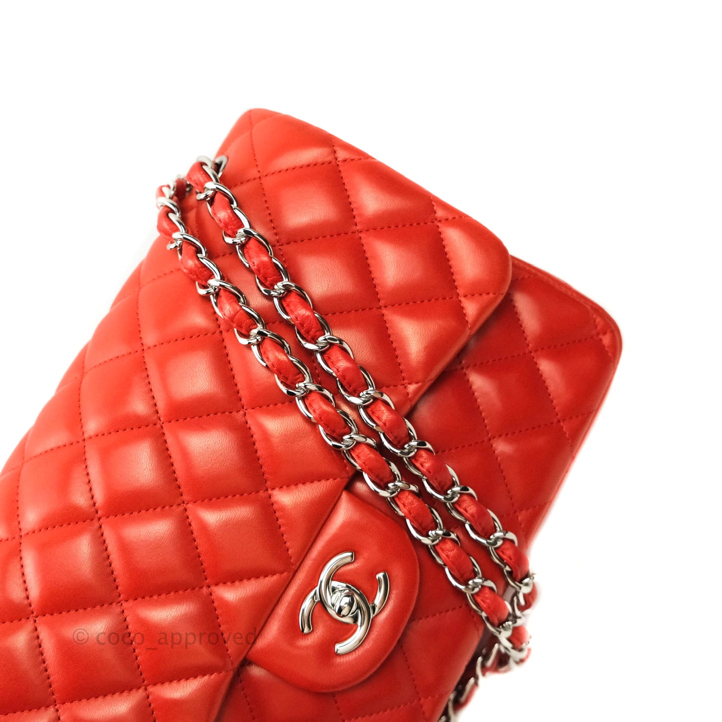 Chanel Jumbo Double Flap Red Lambskin Silver Hardware⁣⁣