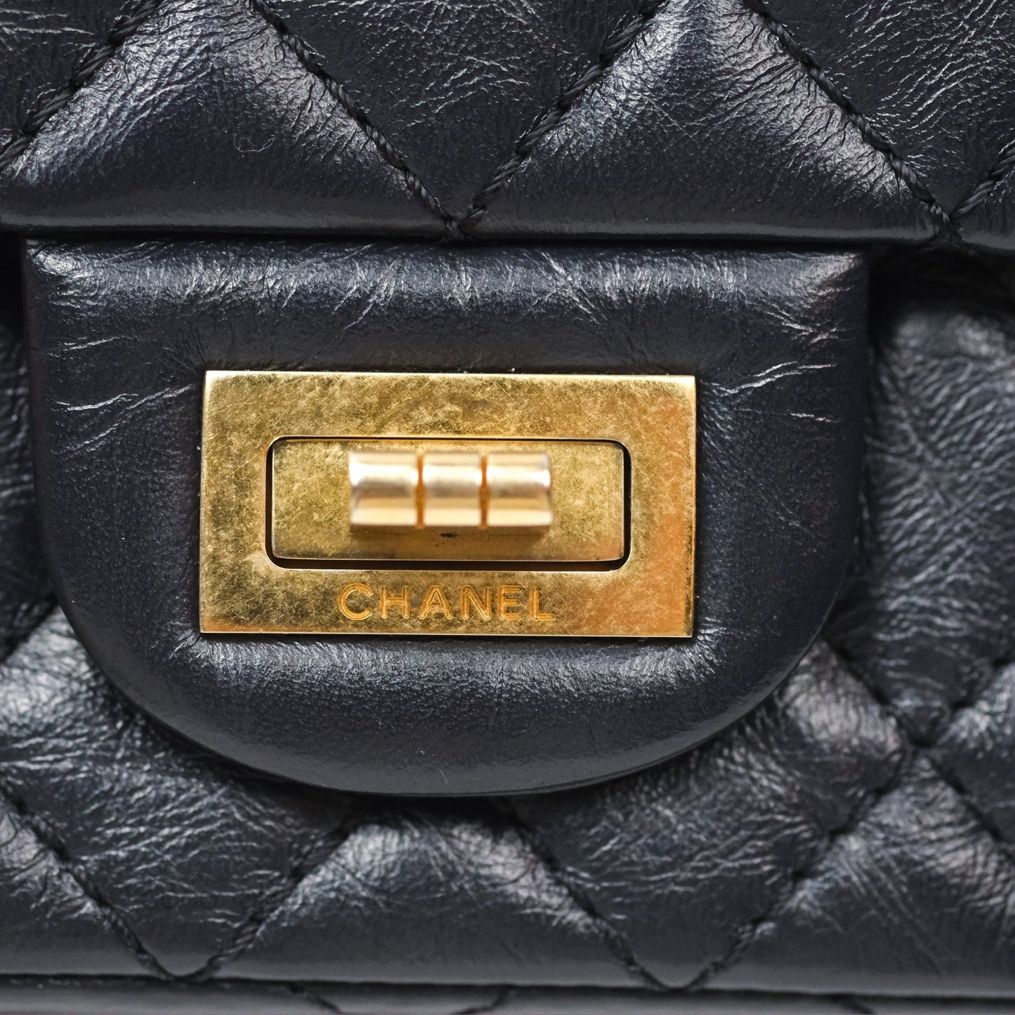 Chanel Mini Reissue 224 Navy Aged Calfskin Aged Gold Hardware