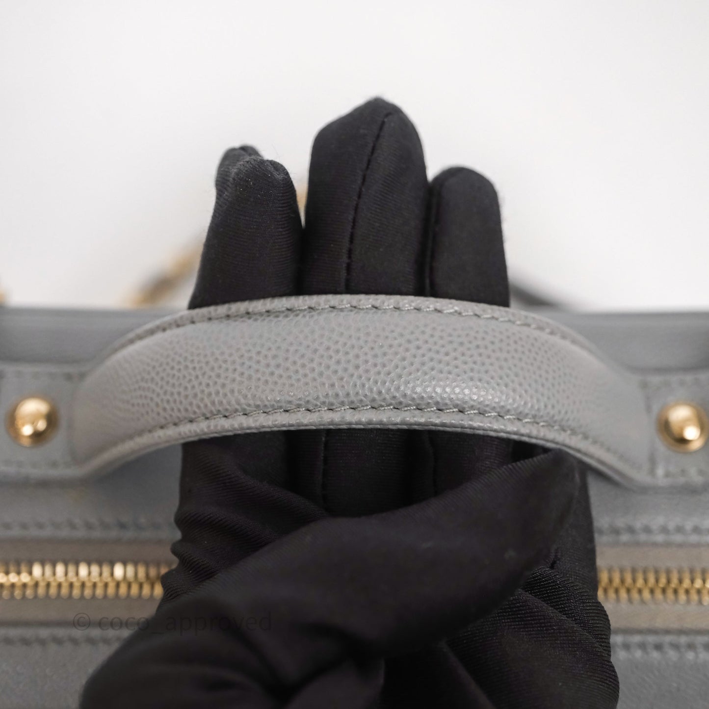 Chanel Medium CC Filigree Vanity Case Quilted Grey Caviar Gold Hardware