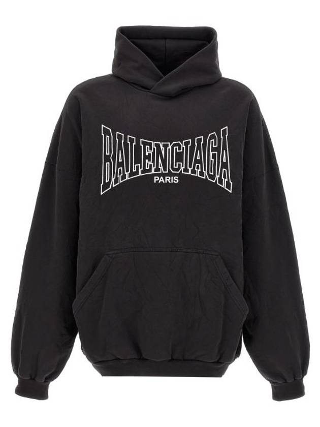 Luxury Balenciaga Paris Logo Print Hoodie Black