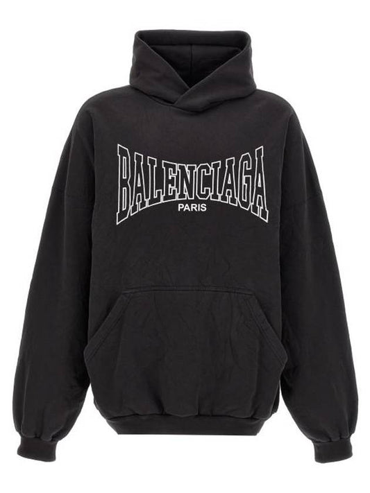 Luxury Balenciaga Paris Logo Print Hoodie Black