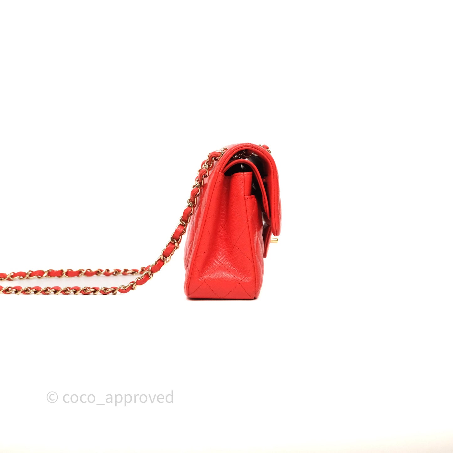 Chanel Small Classic Flap Quilted Red Orange Caviar Gold Hardware