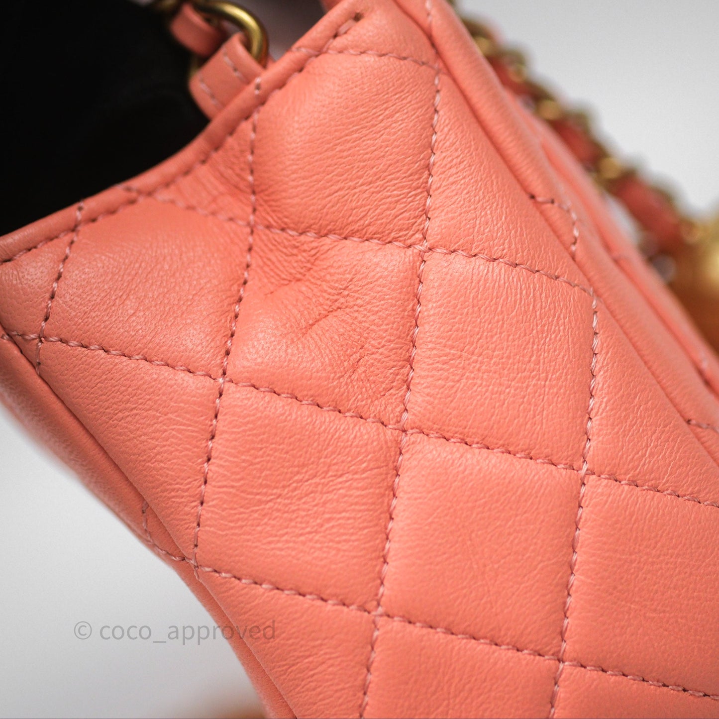 Chanel Pearl Crush Mini Square Quilted Peachy Pink Lambskin Aged Gold Hardware