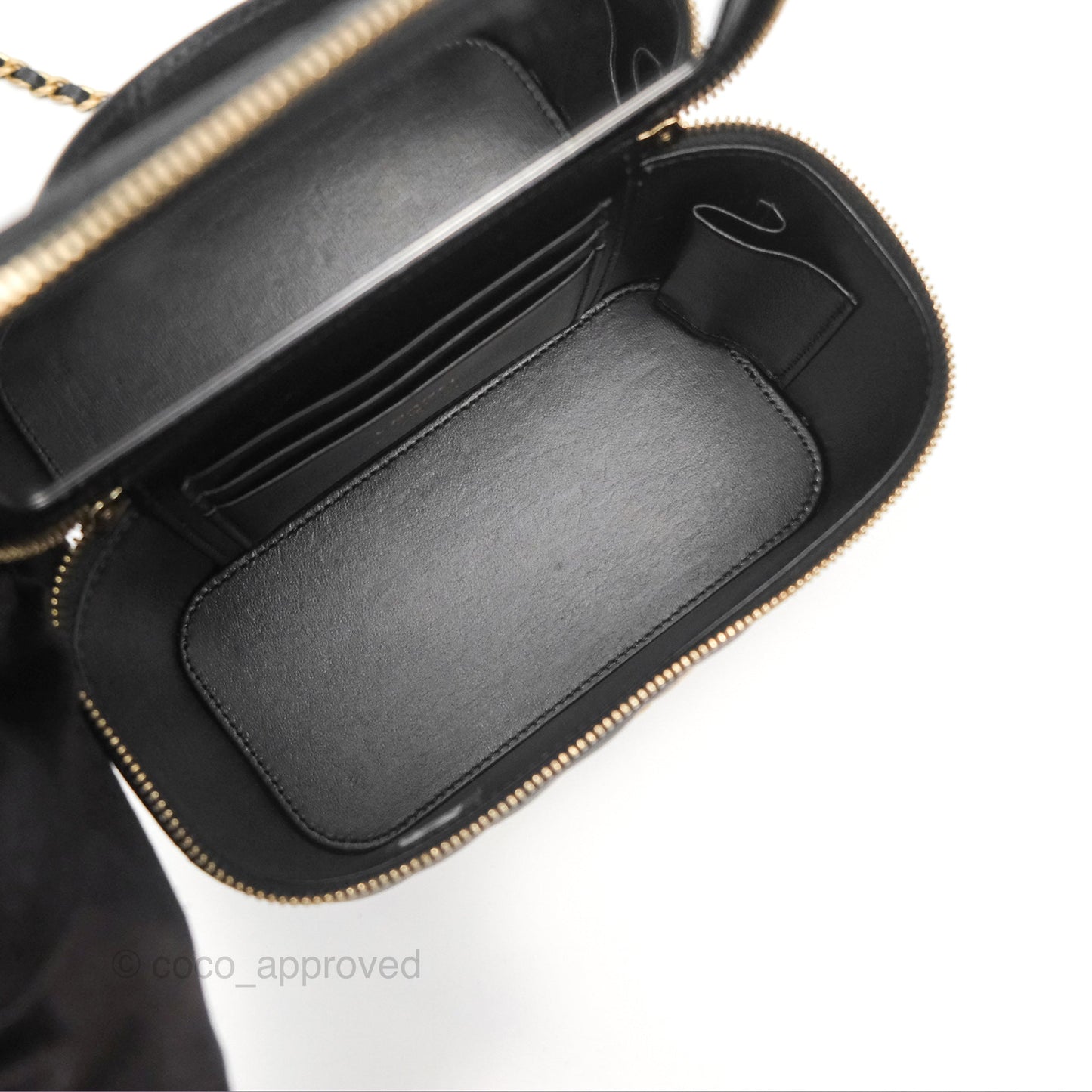 Chanel Vanity Rectangular Metal Top Handle Black Lambskin Aged Gold Hardware 22B