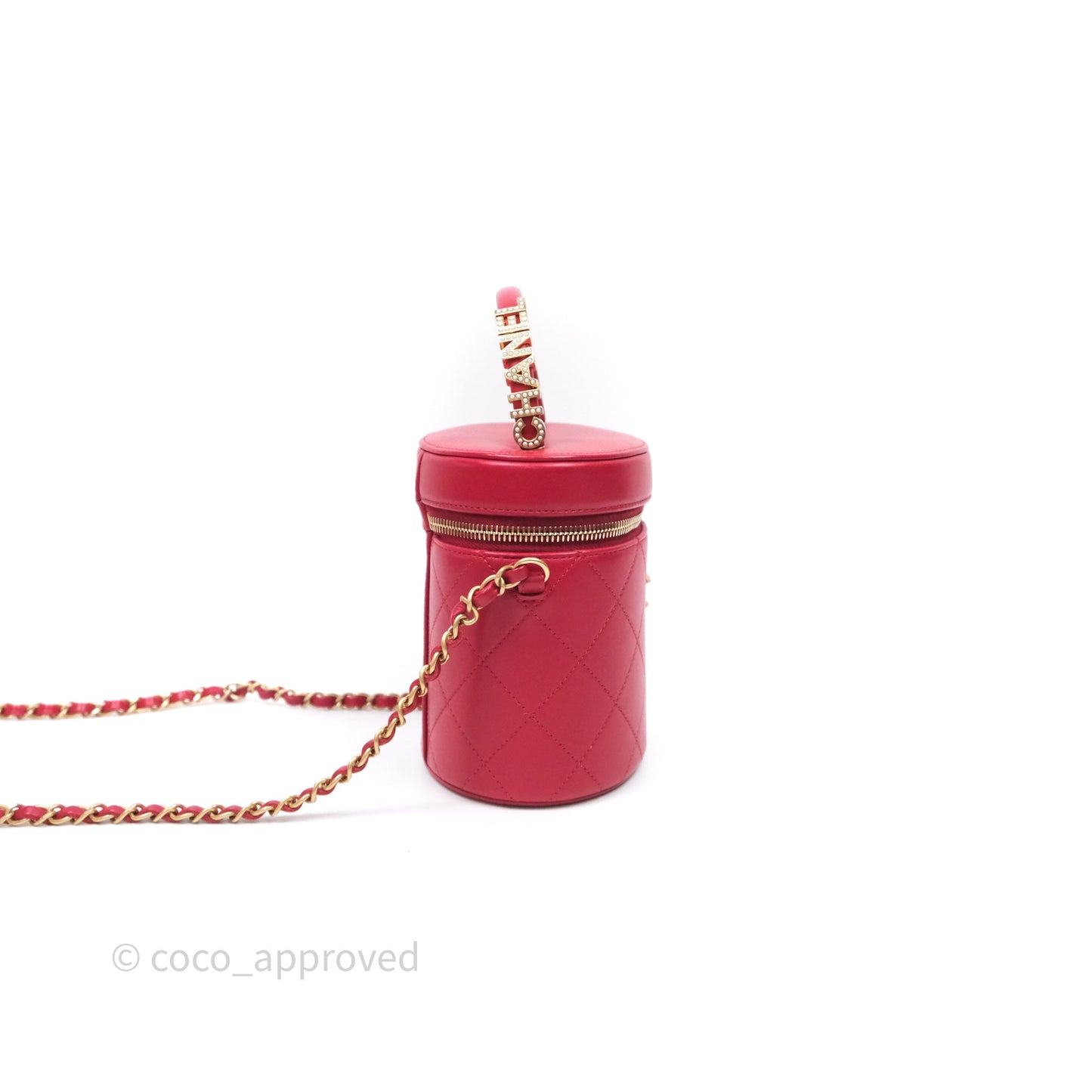 Chanel CC Vanity Case Red Calfskin Aged Gold Hardware