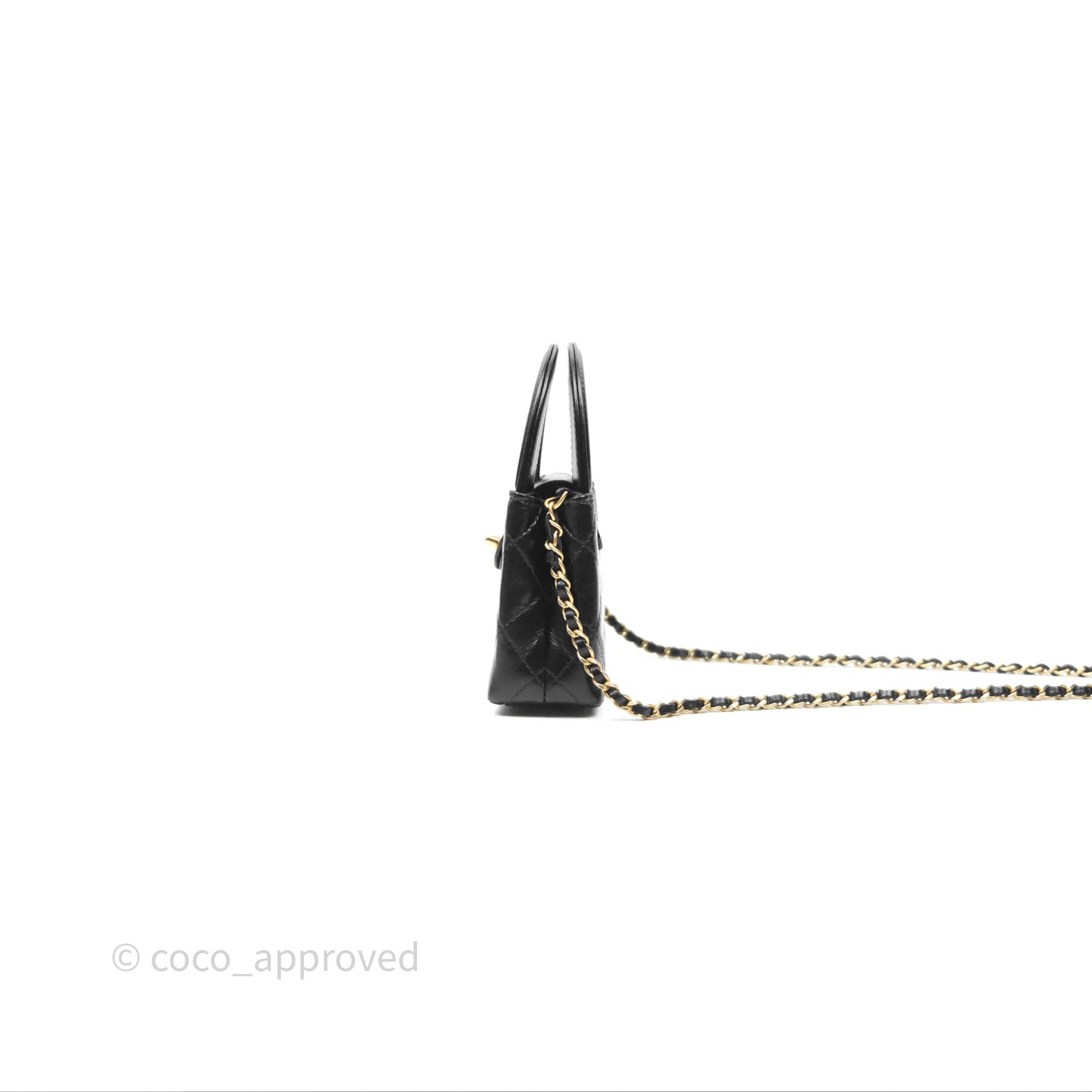 Chanel Mini Nano Kelly Bag Black Shiny Calfskin Aged Gold Hardware