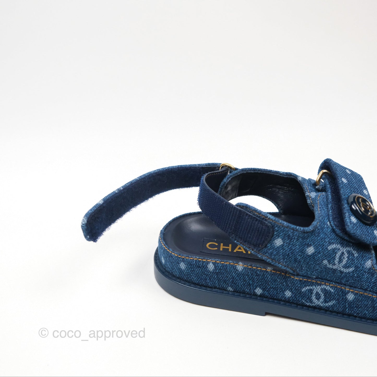 Chanel CC Dots Dad Sandals Denim Blue 23P Size 36.5