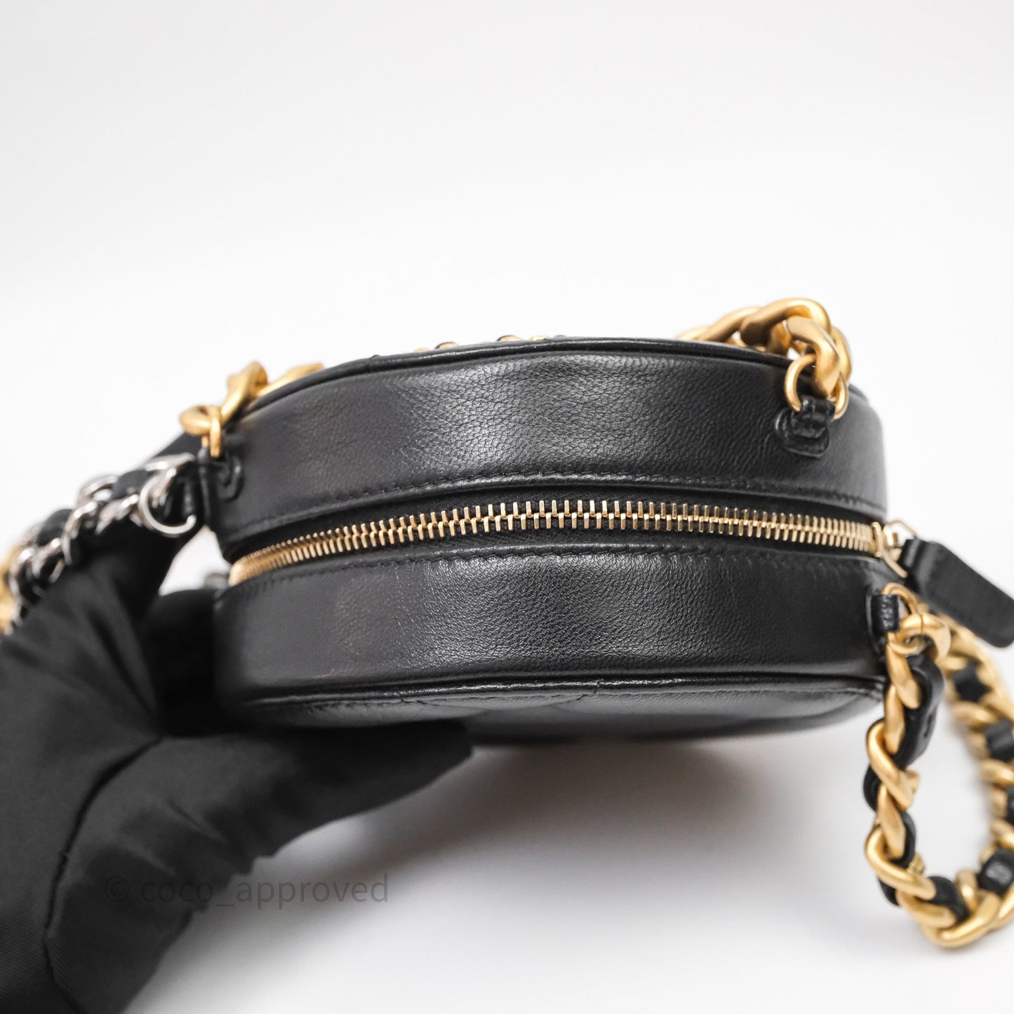 Chanel 19 Round Clutch With Chain Black Mixed Hardware