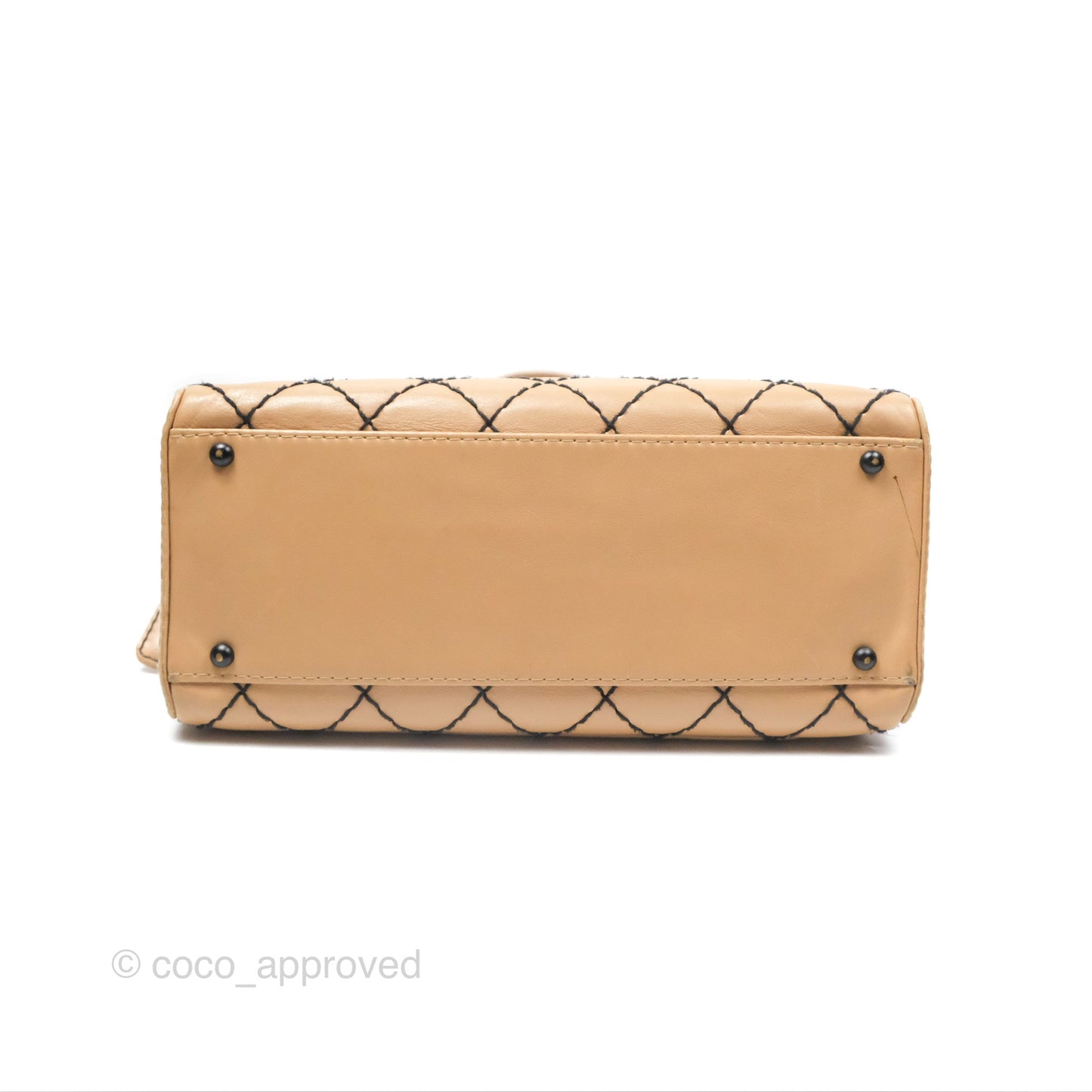 Chanel Contrast Stitch Surpique Bowler Bag Beige Calfskin Matte Black Hardware