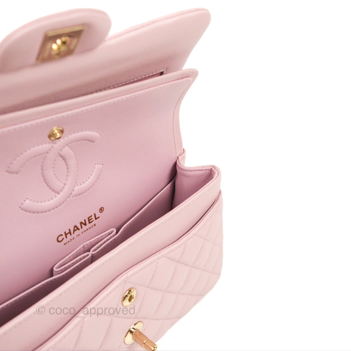 Chanel Small Classic Quilted Flap Pink Caviar Gold Hardware 21S