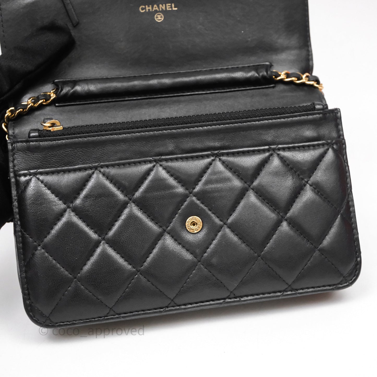 Chanel Classic WOC Wallet On Chain Quilted Black Lambskin Gold Hardware