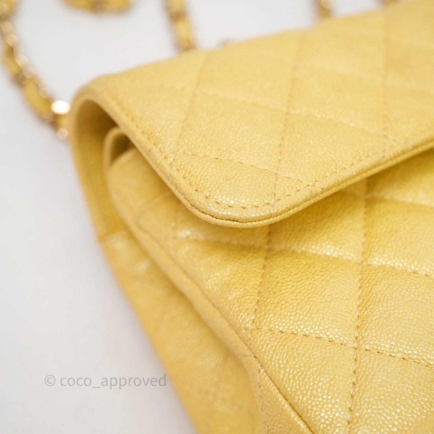 Chanel Small Classic Quilted Flap Iridescent Yellow Caviar Gold Hardware