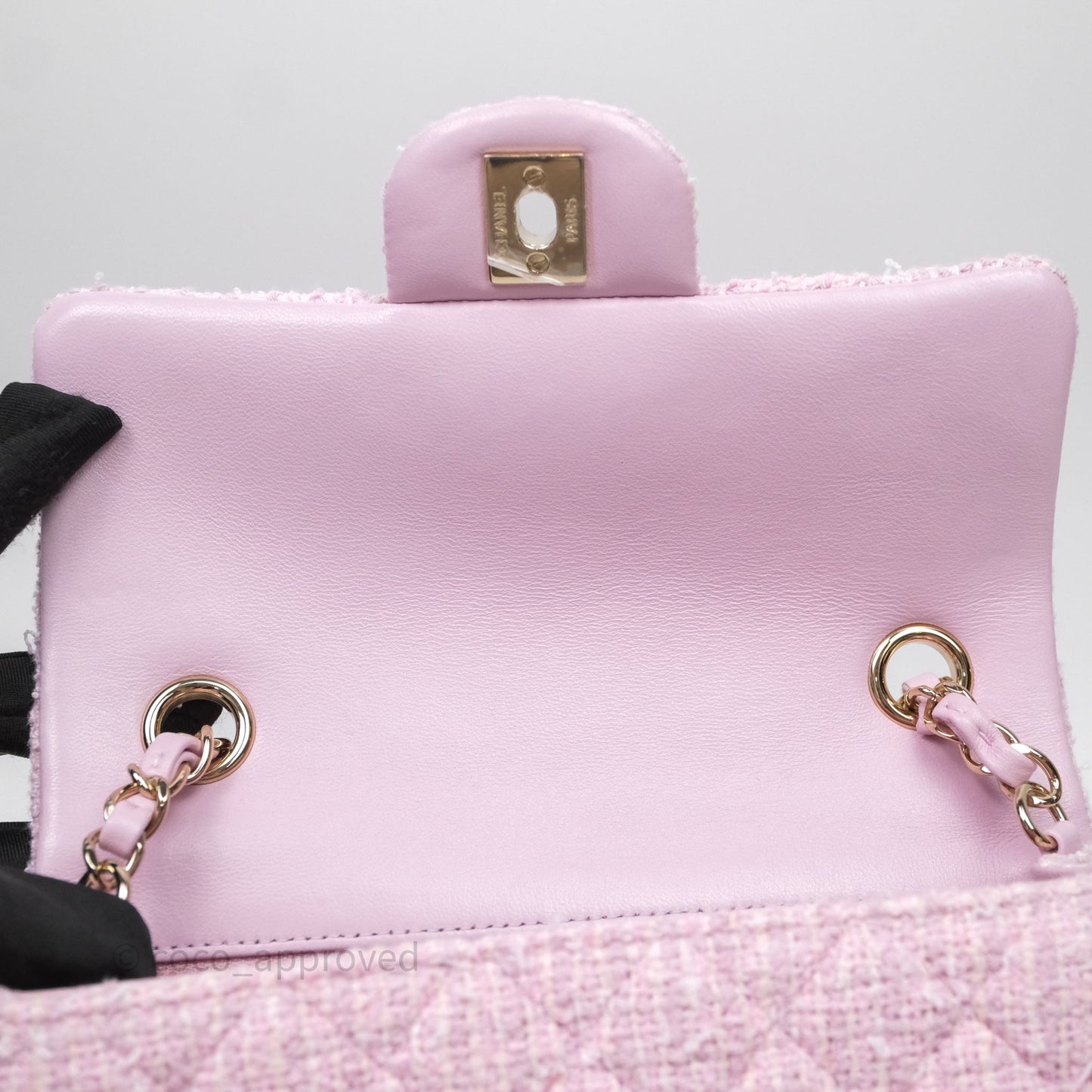 Chanel Classic Mini Rectangular Flap Pink Tweed Gold Hardware