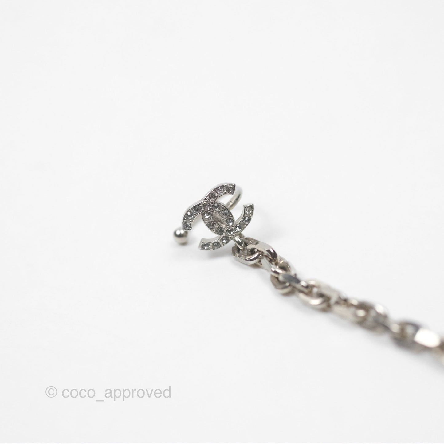 Chanel Crystal CC Chain Earrings Ear Cuff Silver Tone 22A