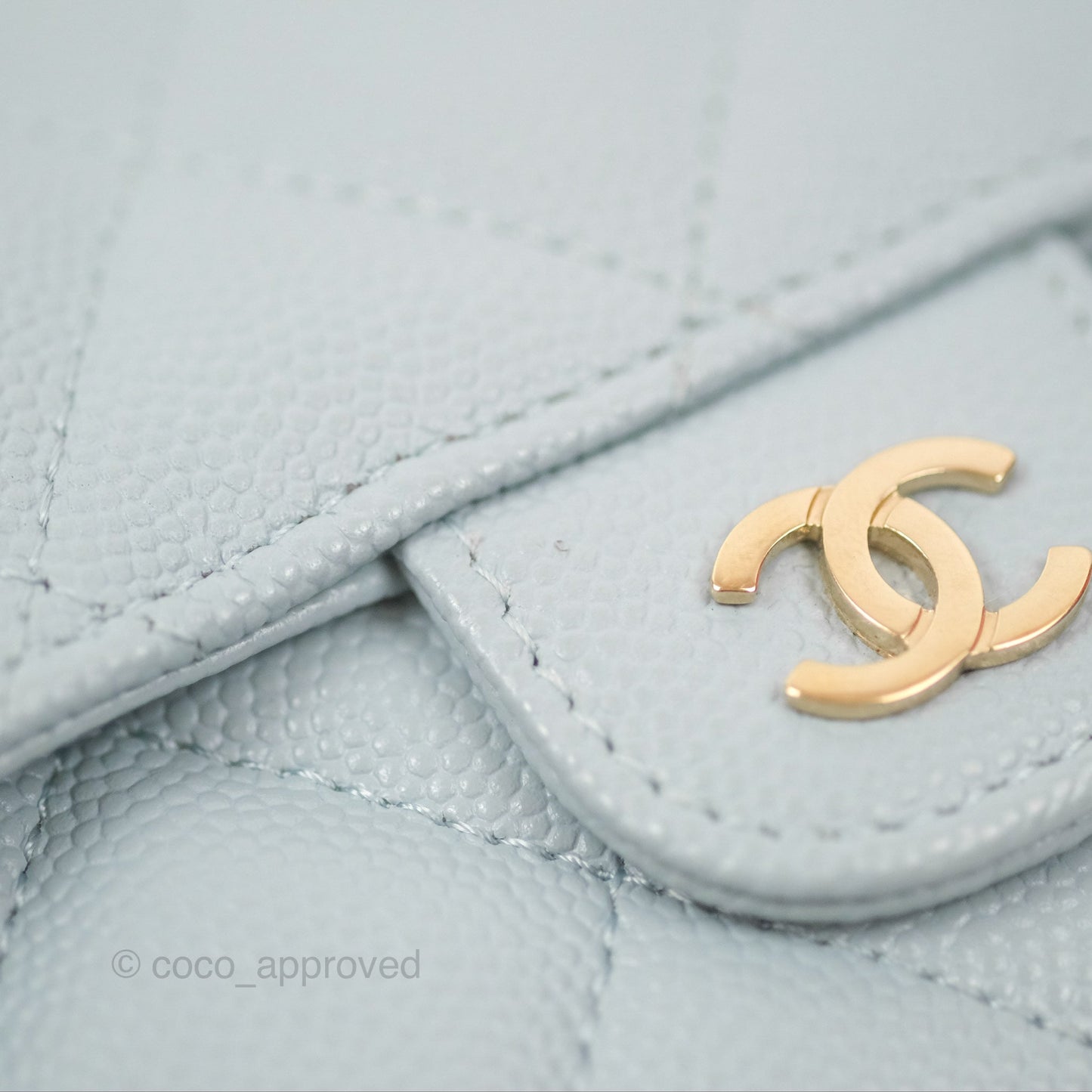 Chanel Classic Quilted Flap Long Wallet Light Blue Caviar Gold Hardware
