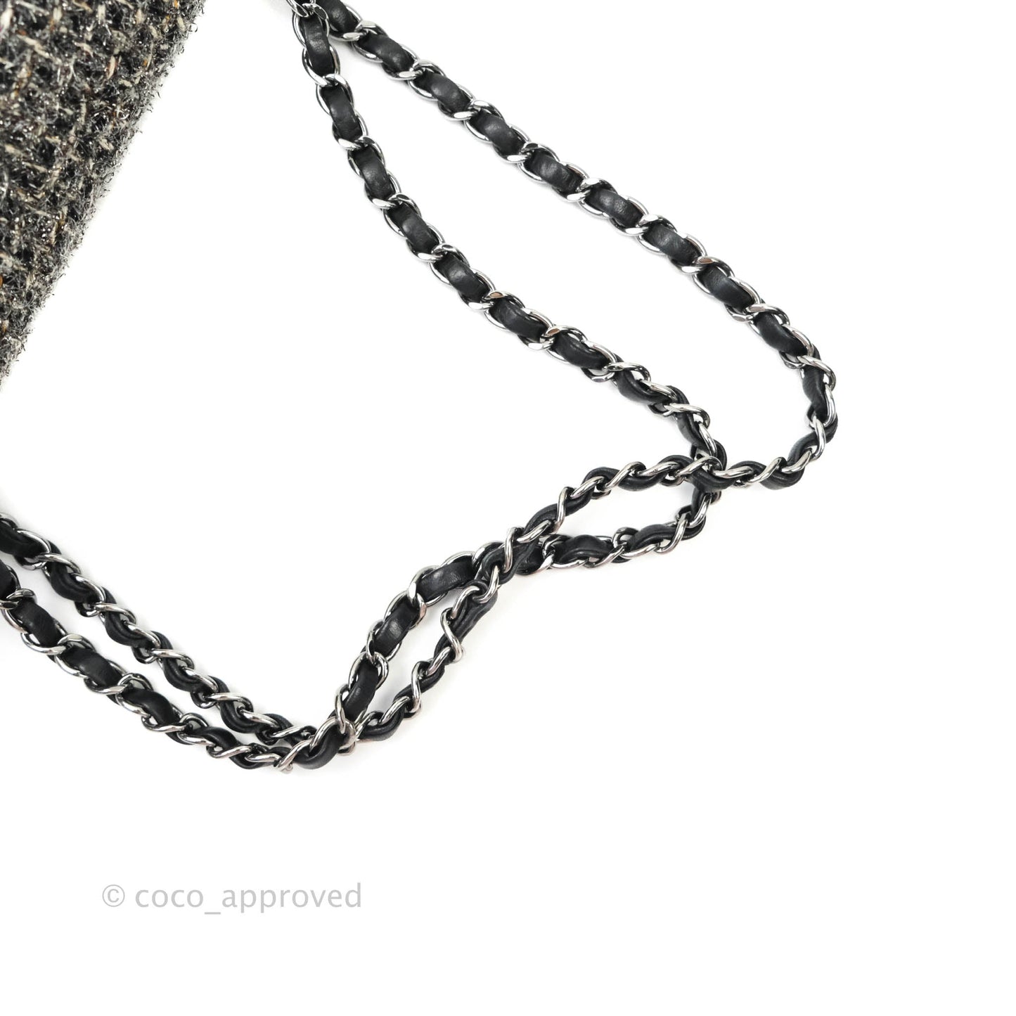 Chanel Classic M/L Medium Double Flap Black Tweed Gun Metal